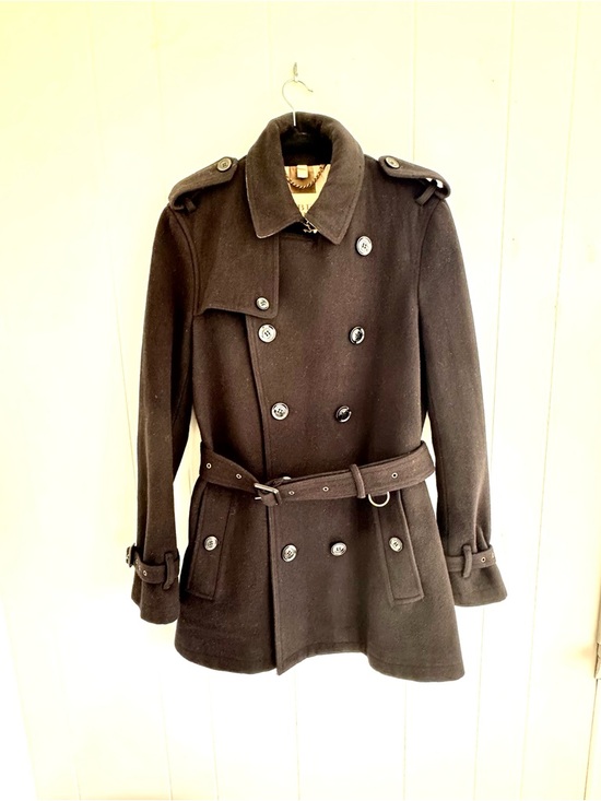 Burberry Jackets & Blazers - Burberry Brit Black Double-Breasted Wool Trench Coat with Belt
